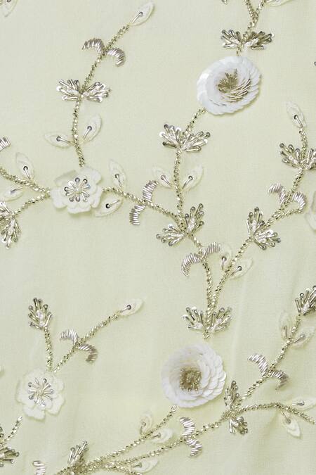 Aariyana Couture_Yellow Georgette Embroidery Round Neck Embellished Dress_at_Aza_Fashions