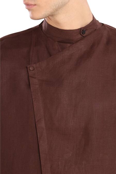 Son Of A Noble Snob_Brown Linen Waistcoat_at_Aza_Fashions