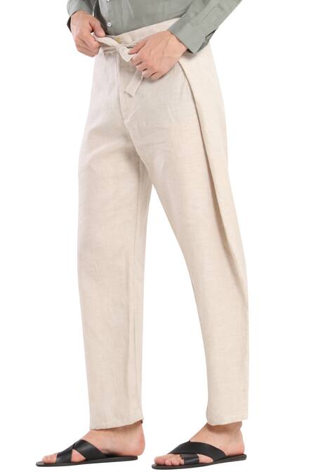 Regular Fit Linen-blend trousers - Cream - Men | H&M IN