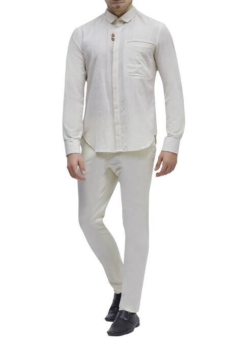Dhruv Vaish Off White Handloom Cotton Shirt For Men