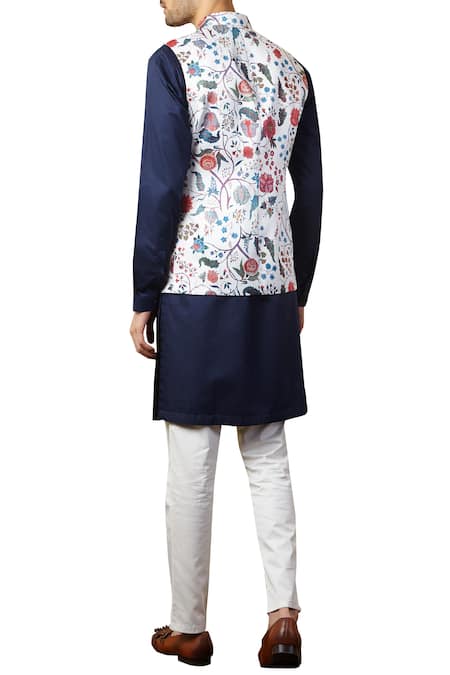 Shop_Seven_White Cotton Satin Printed Nehru Jacket _at_Aza_Fashions