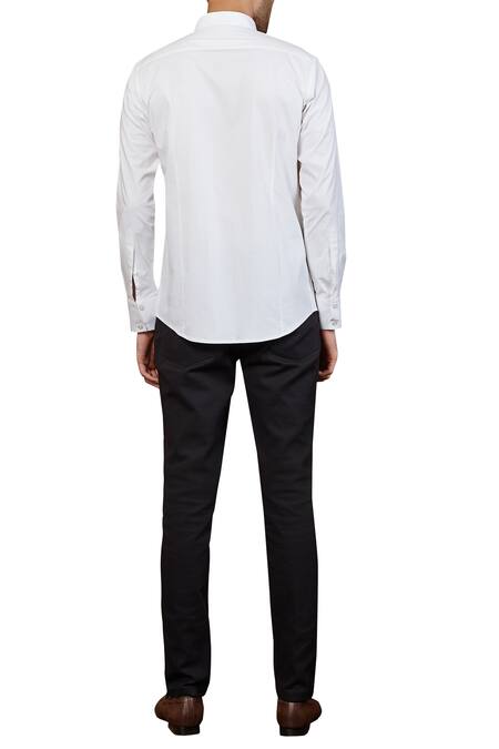 Shop Seven White Cotton Embroidered Shirt at Aza Fashions Shop_Seven_White Cotton Embroidered Shirt_at_Aza_Fashions