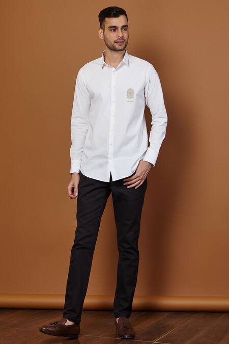 Buy Seven White Cotton Embroidered Shirt Online at Aza Fashions Buy_Seven_White Cotton Embroidered Shirt_Online_at_Aza_Fashions