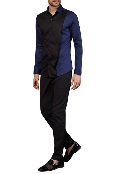 Seven_Black Cotton Satin Overlap Style Shirt_Online_at_Aza_Fashions