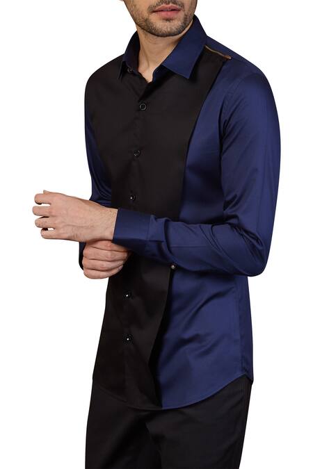 Shop_Seven_Black Cotton Satin Overlap Style Shirt_Online_at_Aza_Fashions
