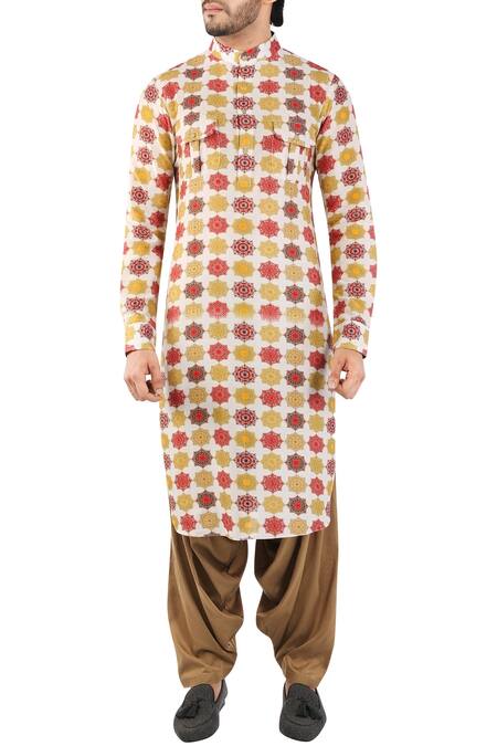 Pranay Baidya_White Chanderi Pathani Kurta_Online_at_Aza_Fashions