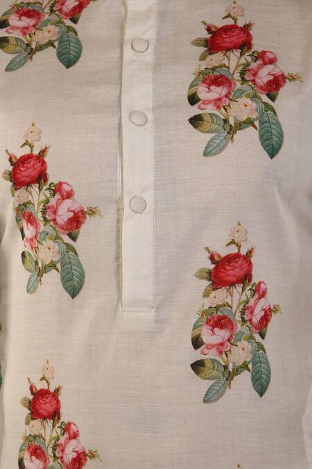 Buy_Pranay Baidya_Off White Muslin Cotton Silk Printed Kurta With Side Pockets_Online_at_Aza_Fashions