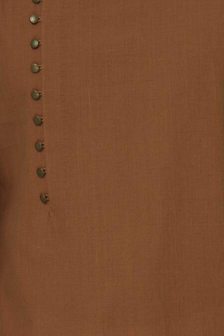 Gram Of Ink_Orange Cotton Band Collar Kurta Set_at_Aza_Fashions