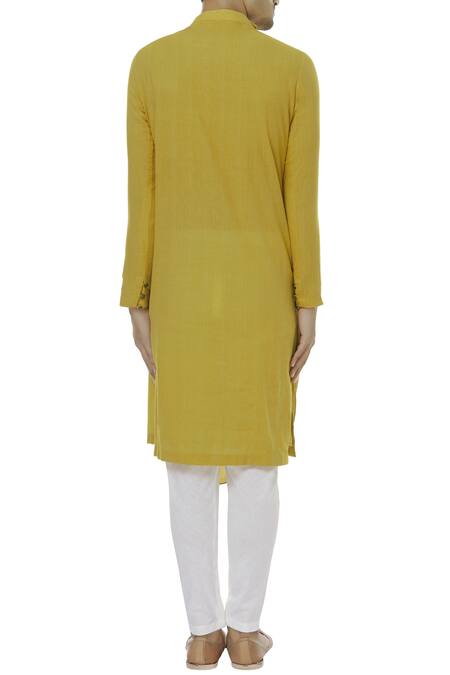 Shop Gram Of Ink Yellow Cotton Draped Kurta Set at Aza Fashions Shop_Gram Of Ink_Yellow Cotton Draped Kurta Set_at_Aza_Fashions