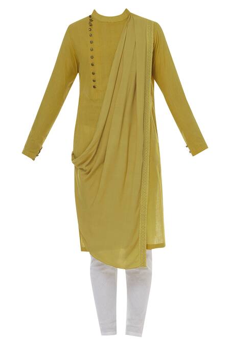 Buy Gram Of Ink Yellow Cotton Draped Kurta Set Online at Aza Fashions Buy_Gram Of Ink_Yellow Cotton Draped Kurta Set_Online_at_Aza_Fashions