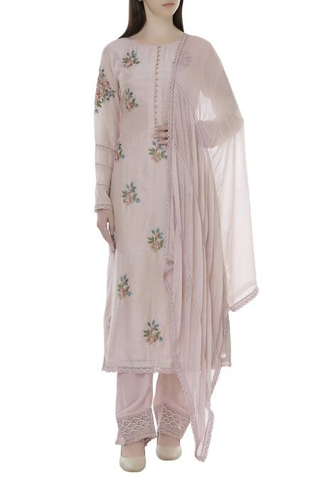 Shruti Sancheti_Pink Chiffon, Silk Mul Round Hand Embroidered Kurta Set_Online_at_Aza_Fashions