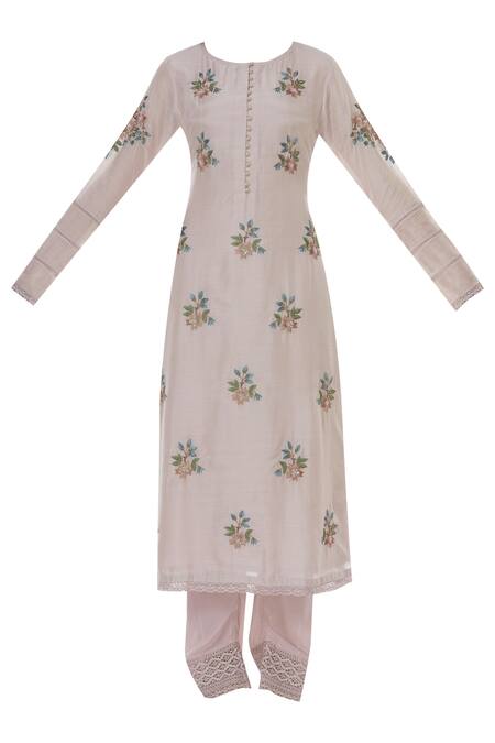 Buy_Shruti Sancheti_Pink Chiffon, Silk Mul Round Hand Embroidered Kurta Set_Online_at_Aza_Fashions
