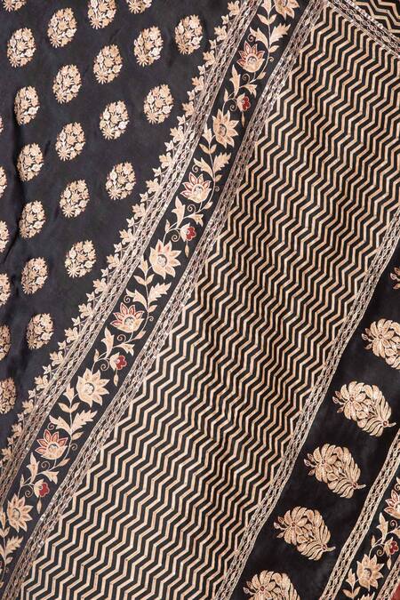 RI.Ritu Kumar Black Silk Satin Printed Saree With Blouse Fabric at Aza Fashions RI.Ritu Kumar_Black Silk Satin Printed Saree With Blouse Fabric _at_Aza_Fashions