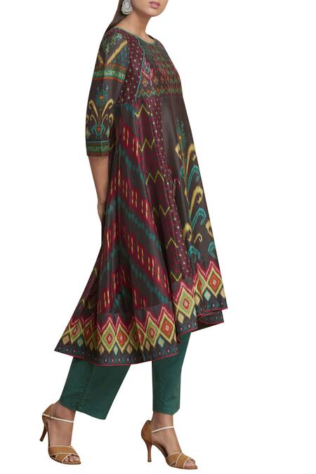 Ritu Kumar_Multi Color Chanderi Silk Round Printed Kurta_Online_at_Aza_Fashions