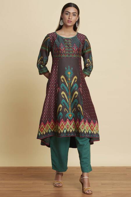 Buy_Ritu Kumar_Multi Color Chanderi Silk Round Printed Kurta_Online_at_Aza_Fashions