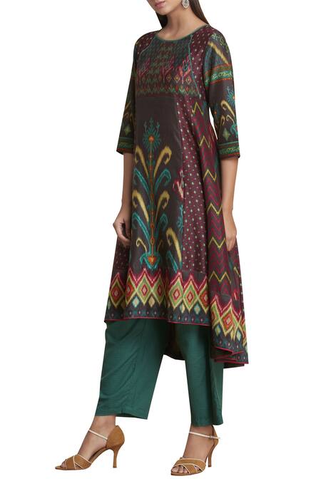 Shop_Ritu Kumar_Multi Color Chanderi Silk Round Printed Kurta_Online_at_Aza_Fashions