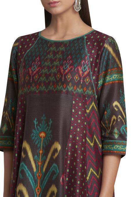 Ritu Kumar_Multi Color Chanderi Silk Round Printed Kurta_at_Aza_Fashions