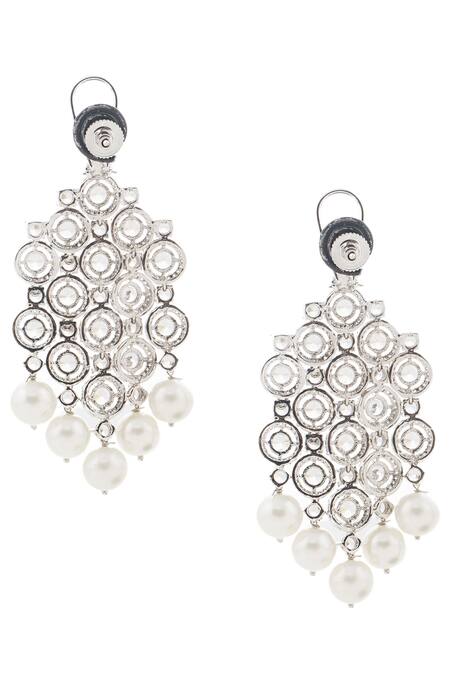 Auraa Trends_Silver Plated Bead Crystal Chandeliar Earrings_Online_at_Aza_Fashions