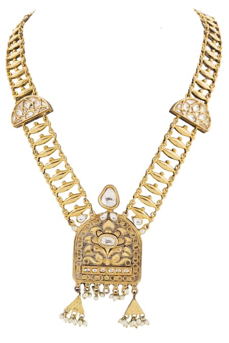 Auraa Trends_Gold Plated Cut Work Kundan Necklace Set _Online_at_Aza_Fashions