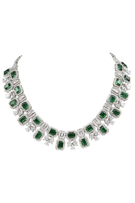 Auraa Trends White Crystal Choker Set Online at Aza Fashions Auraa Trends_White Crystal Choker Set_Online_at_Aza_Fashions