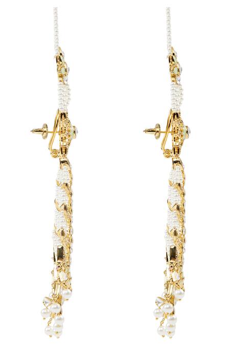 Shop_Auraa Trends_Gold Plated Bead Kundan Earrings_Online_at_Aza_Fashions