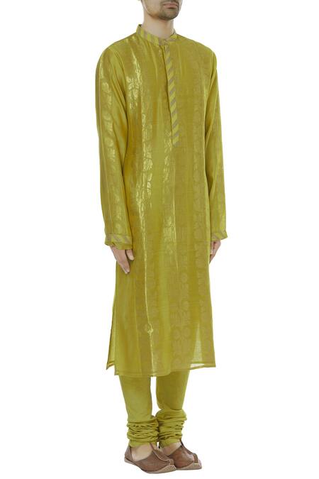 Rar Studio_Yellow Chanderi Handloom Kurta Set_Online_at_Aza_Fashions