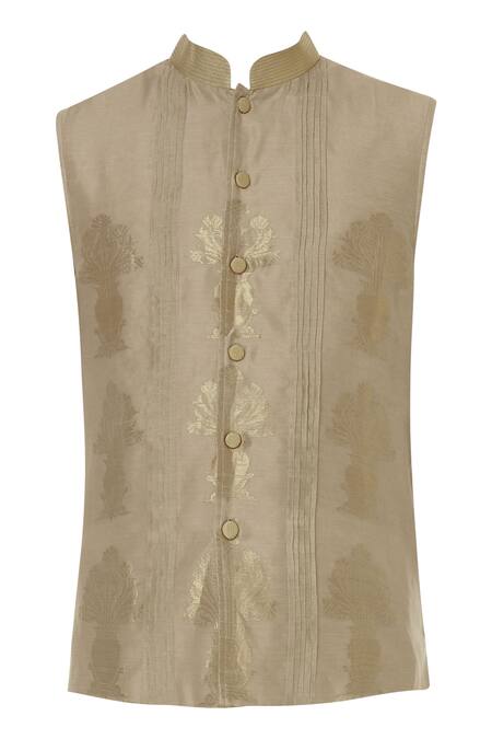 Buy_Rar Studio_Beige Chanderi Handloom Bundi_Online_at_Aza_Fashions