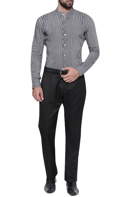 Mayank Modi - Men Black Linen Slim Fit Shirt 