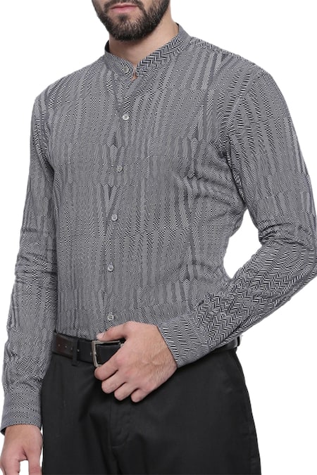 Shop_Mayank Modi - Men_Black Linen Slim Fit Shirt_Online_at_Aza_Fashions