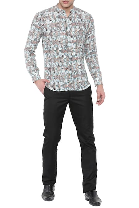 Mayank Modi - Men Multi Color Linen Printed Slim Fit Shirt 