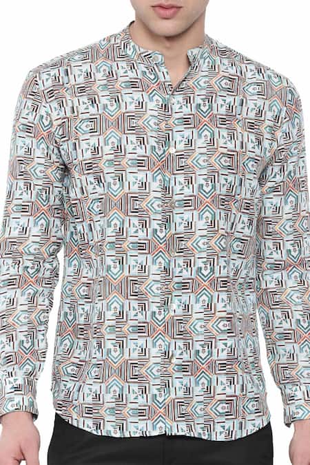 Mayank Modi - Men Linen Printed Slim Fit Shirt For Kids