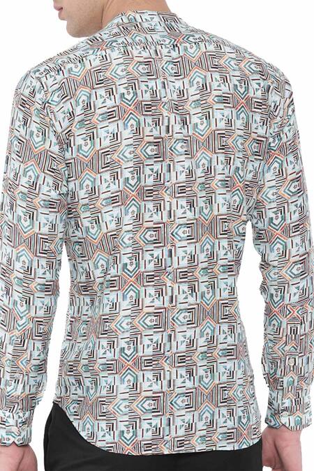 Mayank Modi - Men Multi Color Linen Printed Slim Fit Shirt For Kids Online at Aza Fashions Mayank Modi - Men_Multi Color Linen Printed Slim Fit Shirt For Kids_Online_at_Aza_Fashions