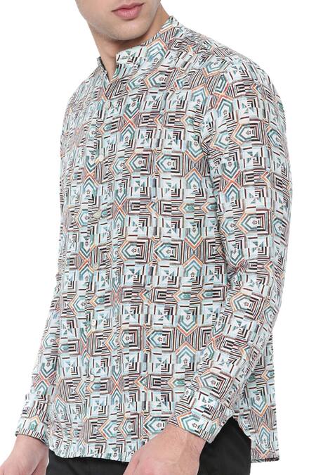 Buy Mayank Modi - Men Multi Color Linen Printed Slim Fit Shirt For Kids Online at Aza Fashions Buy_Mayank Modi - Men_Multi Color Linen Printed Slim Fit Shirt For Kids_Online_at_Aza_Fashions