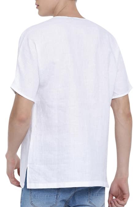 Mayank Modi - Men_White Linen Overlap Kurta _Online_at_Aza_Fashions