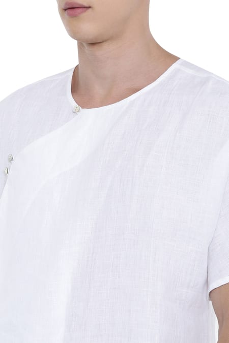 Mayank Modi - Men_White Linen Overlap Kurta _at_Aza_Fashions