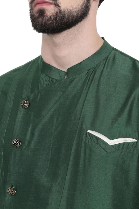 Buy_Mayank Modi - Men_Green Mandarin Collar Kurta Set _Online_at_Aza_Fashions