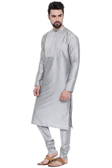 Buy_Mayank Modi - Men_Grey Cotton, Silk Pintuck Kurta Set For Kids_Online_at_Aza_Fashions