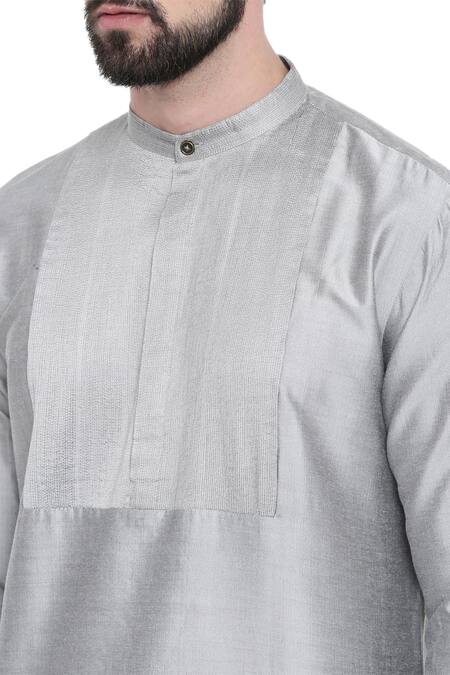 Shop_Mayank Modi - Men_Grey Cotton, Silk Pintuck Kurta Set For Kids_Online_at_Aza_Fashions
