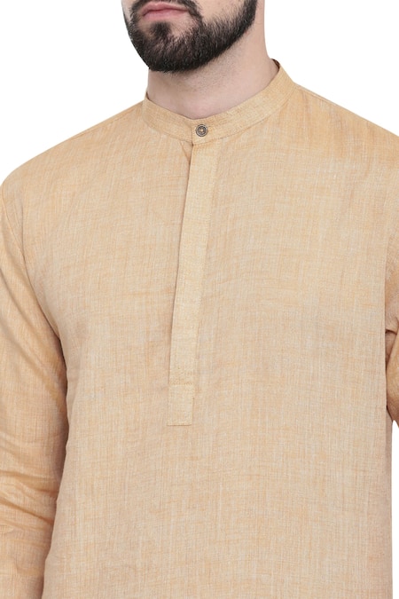 Shop_Mayank Modi - Men_Brown Linen Kurta Set _Online_at_Aza_Fashions