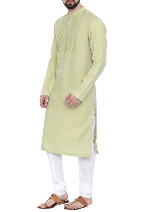 Mayank Modi - Men_Yellow Linen Embroidery Kurta Set For Kids_Online_at_Aza_Fashions