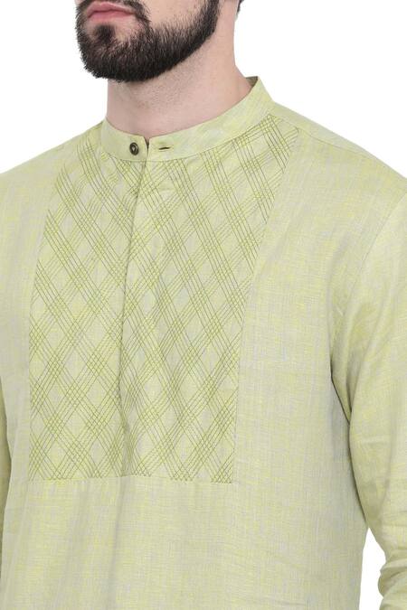 Buy_Mayank Modi - Men_Yellow Linen Embroidery Kurta Set For Kids_Online_at_Aza_Fashions