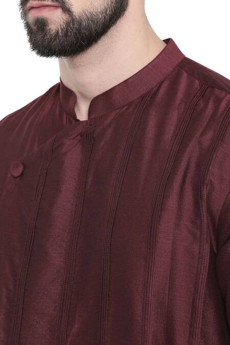 Buy_Mayank Modi - Men_Brown Silk, Cotton Overlap Kurta And Churidar Set_Online_at_Aza_Fashions