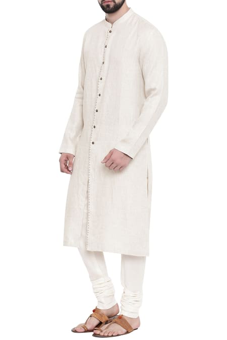 Mayank Modi - Men_Beige Linen Kurta Set_Online_at_Aza_Fashions