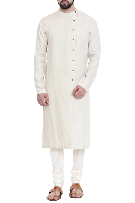 Mayank Modi - Men Overlap Linen Kurta Set 