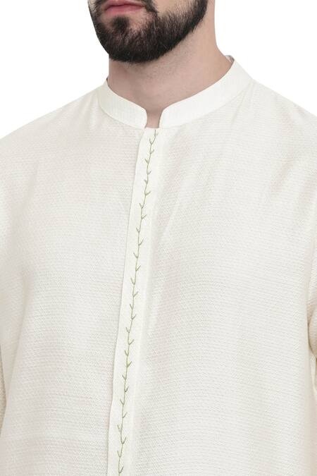 Buy_Mayank Modi - Men_Cream Silk Jaquard Kurta And Churidar Set_Online_at_Aza_Fashions