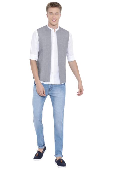 Buy Mayank Modi - Men Grey Linen Short Jacket Online at Aza Fashions Buy_Mayank Modi - Men_Grey Linen Short Jacket_Online_at_Aza_Fashions