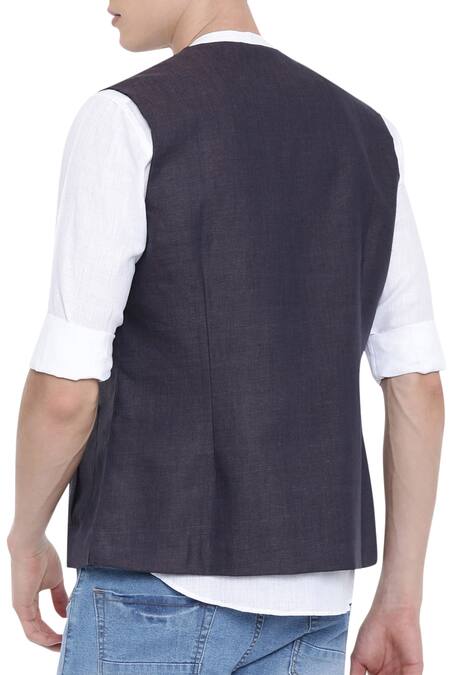 Mayank Modi - Men_Purple Linen Short Jacket _Online_at_Aza_Fashions