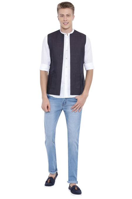 Buy_Mayank Modi - Men_Purple Linen Short Jacket _Online_at_Aza_Fashions