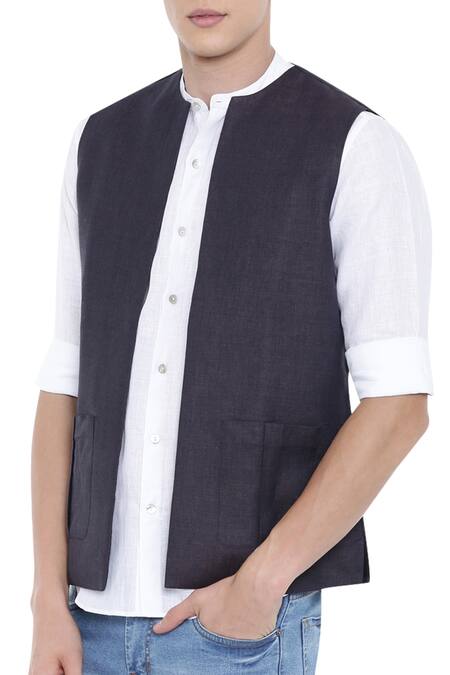 Shop_Mayank Modi - Men_Purple Linen Short Jacket _Online_at_Aza_Fashions