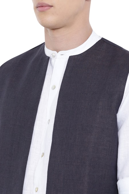 Mayank Modi - Men_Purple Linen Short Jacket _at_Aza_Fashions